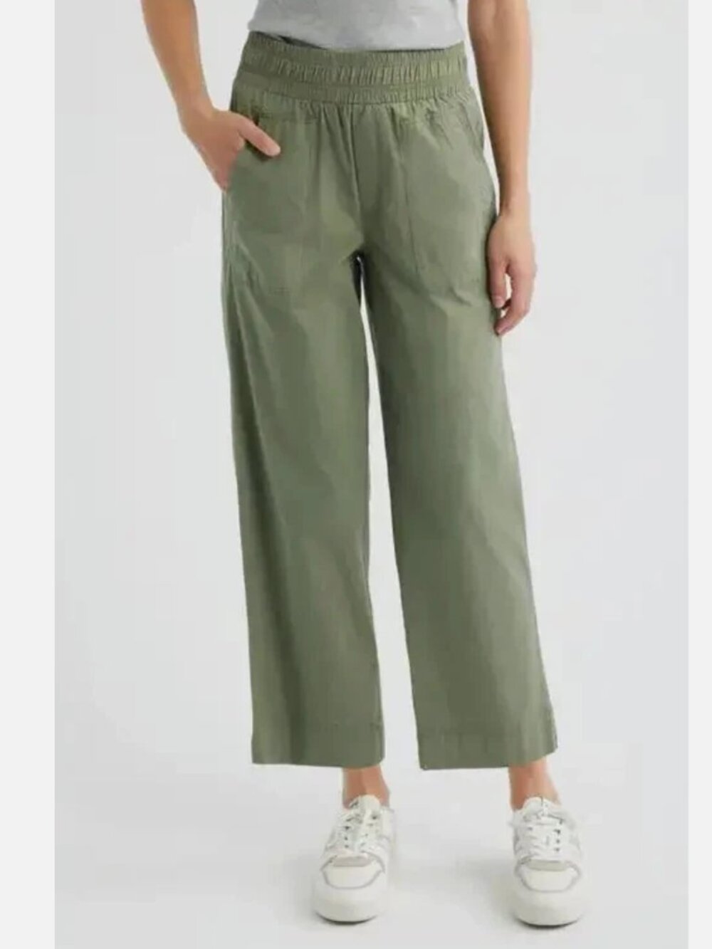 Wit & Wisdom Relaxed Straight Wide Leg High Rise Elastic Waist Lily Pad Green L
